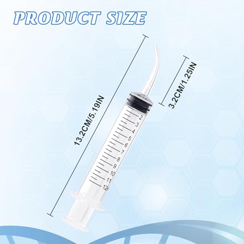 Wisdom Teeth Syringe,12ml Dental Irrigation Syringe (10 Pack) | Curved Tip & Measurement, Sterile Individually Package for Oral Dental Care, Tonsil Stones Removing, Lab, Liquid, Feeding - style: Curved Tip 10 Pack