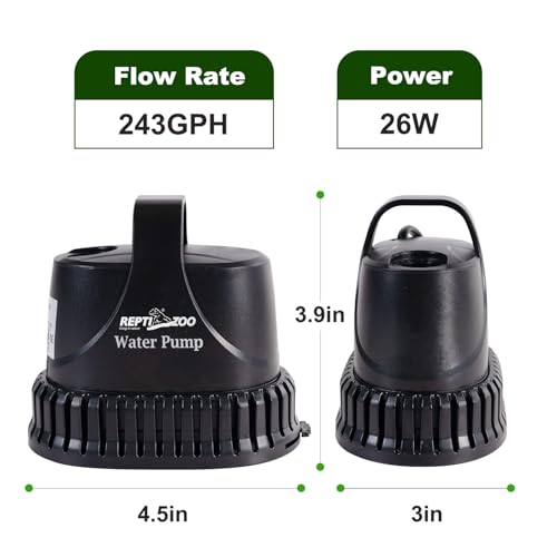 REPTIZOO Low Water Level Drain Pump, 243GPH 26W Submersible Drain with Bottom Suction, Flow Adjustable Bottom-draw Water Pump for Turtle/Fish/Paludarium Tanks