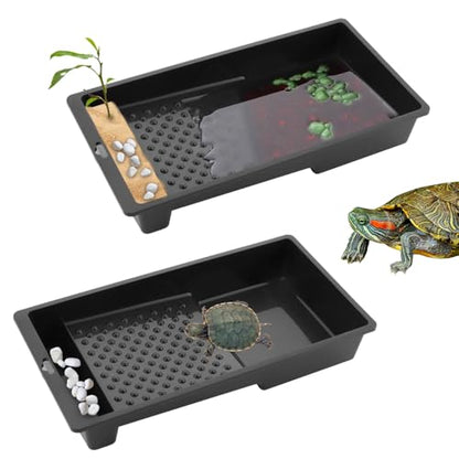 2 Pack Large Reptile Habitat Turtle Bathing Pool Amphibian Reptile Food Bowl and Water Dish DIY Landscaping Habitat Aquarium Decoration Basin for Turtle Horned Frog Lizard Gecko Hermit Crab Small