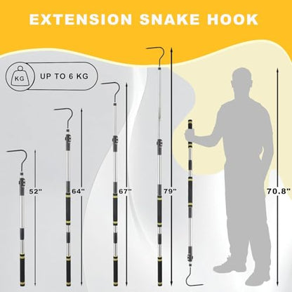 Snake Hook, Stainless Steel Snake Hook and Reptile for Controlling, Moving,Or Catching Snakes 52"-79" - size: 52-79inch