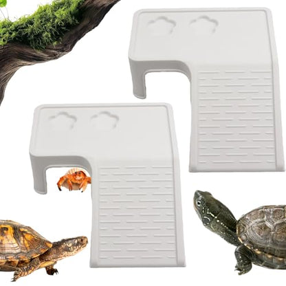 2 Pack Tortoise Climbing Terrace Turtle Resting Basking Platform Reptile Climbing Ramp Hiding Place Habitat Accessories with Feeding Trough