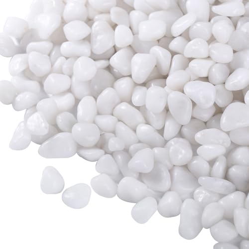 15lbs White Rocks, 3/8 Inch Small White Pebbles for Plants, Vase, Garden, Decorative Pea Gravel for Landscaping, Polished - size: 15lb, style: White