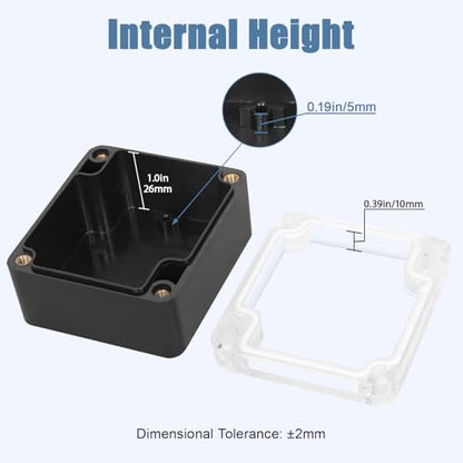 Junction Box with Clear Cover IP65 Waterproof Project Box Dustproof ABS Plastic Electrical Project Boxes Universal Enclosure, Black 2.4"x 2.2"x 1.3"(63x58x35mm)(Pack of 2) - color: 2 packs, size: 2.4"x 2.2"x 1.3"