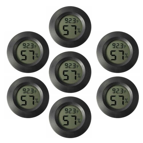 7pcs Mini Digital Hygrometer Thermometer for Terrarium, Portable Electronic Temperature and Humidity Gauge, Plastic Material, Black Color, for Home and Outdoors Use