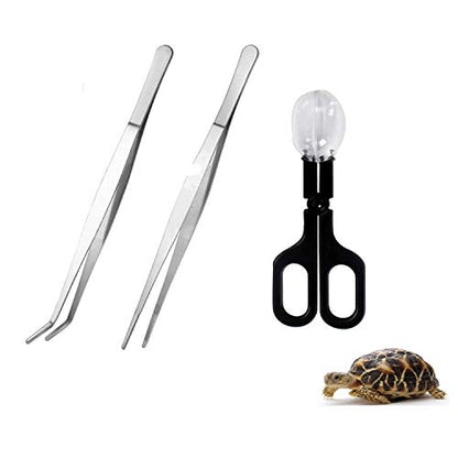 10.6 inch Reptile Feeding Tongs, 3 Pcs Tweezers Cricket Clamp Bug Scooper, Stainless Steel Straight and Curved Tweezers Set for Insects Lizard Turtle Snake Spider Frog Gecko Chameleon - size: 10.6 inch