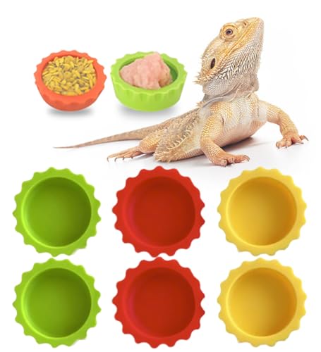 Meow&Woof Reusable Silicone Reptile Feeding Cups – Bearded Dragon Water Bowl & Crested Gecko Food Dish, Habitat Tank Starter Kit Accessories for Turtle, Snake, Hermit Crab- 6 Pcs - color: 6pcs