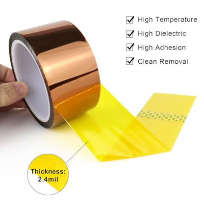 BOMEI PACK Polyimide Tape, 1 Pack High-Temperature Resistant Tape 2inch x 33m(108ft), No Residue Heat-Resistant Tape for Electric Task, 3D Printing, Soldering, Sublimation, Masking