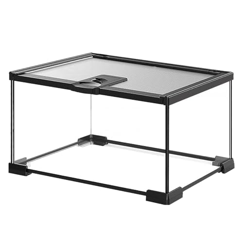 Reptile Terrarium Tank, Glass Reptile Vivarium, Sliding Mesh Cover, for Lizards, Horned Frogs, Snakes, Spiders, Turtle(S, 2.4Gal (12"x7.8"x6"))