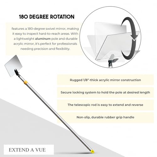 Inspection Mirror Telescoping Pole, Lightweight & Durable, 2 ft - 4 ft Pole, 6 x 6 inch Acrylic Mirror - size: 6 x 6 inch Acrylic Mirror, style: 2 ft - 4 ft Pole