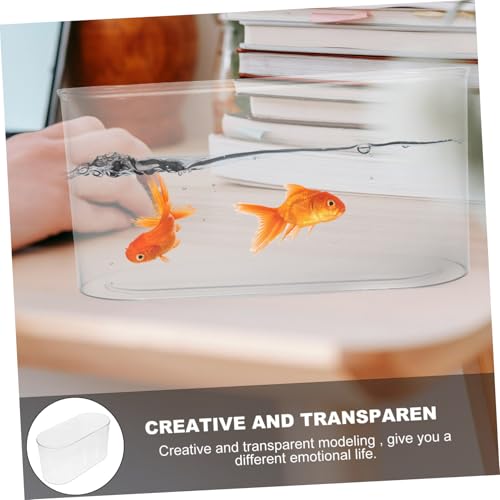 Abaodam Small Oval Transparent Betta Fish Tank Shatterproof Desktop Aquarium for Shrimp Turtle and Reptile Habitat Decorative Container for Office and Home