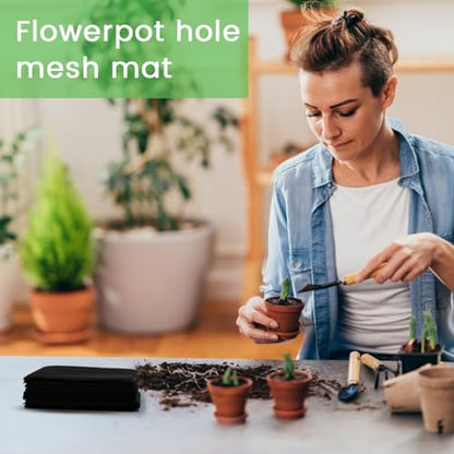 100 Pcs 4 Inch Large Size Flower Pot Hole Mesh Pad, Plant Pot Drainage Hole Screens, Bonsai Pots Bottom Grid Mat Mesh, Drainage Netting Potting Mat, Garden Drainage Mesh Prevent Soil Loss (Square)