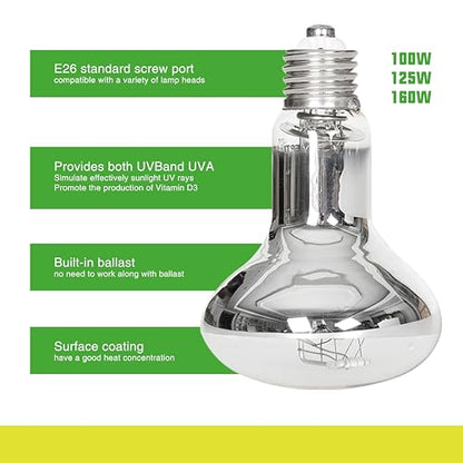100W Heat UVA UVB Reptile Light, Full Spectrum Self-Ballasted Vapor Basking Sunlight Bulb for Reptile and Amphibian Use E26 1 Pack - size: 100