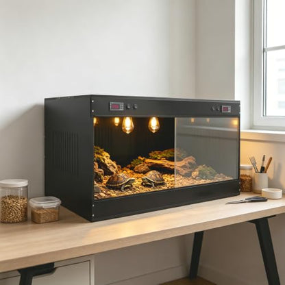 Reptile Enclosure 39.4" x 19.7" x 19.7", PVC Terrarium with Dual Digital Thermostats 32-210℉ for Bearded Dragon Snake Turtle, Black