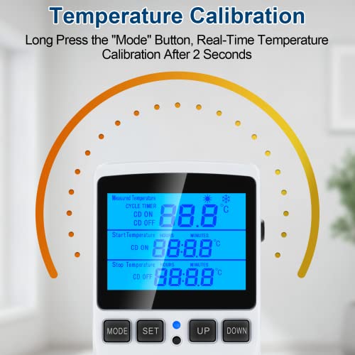 Digital Temperature Controller Thermostat Timer - Reptile Thermostat Controller Day Night Timer 1800W 120V 15A Temperature Controlled Outlet Plug Heating Cooling Control with Sensor （TC816） - style: TC816