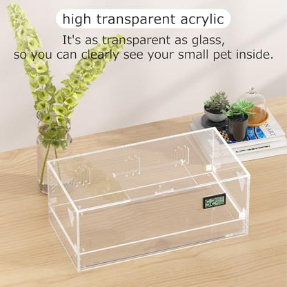 Acrylic Tarantula Enclosure, Reptile Terrarium Breeding Tank w/Temperature Hygrometer,Habitat Reptiles Feeding Box Isopod Terrarium Cage for Insect Lizard Home Office (Reptile-Tank-L(Tray)) - size: Reptile-Tank-L(Tray)