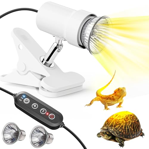 Moonorange Reptile Heat Lamp, Rotatable Timing & Dimming UVA/UVB Light with 2pcs Basking Bulbs (25W + 35W), Suitable for Turtle, Lizard, Bearded Dragon, Snake, Reptiles (White) - color: B Lamp Kit (White)