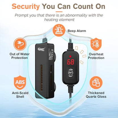 hygger Mini Fish Tank Submersible Heater 75W for 10-15 Gallons Small Betta Aquarium Heater with Digital Display Controller Adjustable Temperature - size: 75 Watt