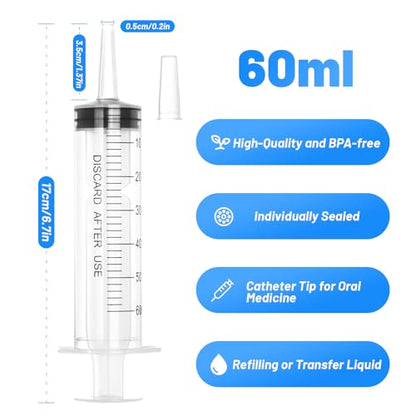 60ml Plastic Syringe with Cap, Large Syringes without Needle for Liquid, Scientific Labs, Measurement, Pet Feeding ,Ink Refilling ,Oil or Glue Applicator, Individually Wrapped (30 Pack) - style: 60ml