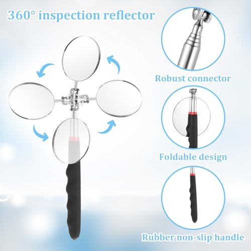 6 Pcs Telescoping Inspection Mirror Set | 360 Rotation Retractable Mechanical Mirror Tool Telescoping Inspection Mirrors Tool with Long Handle