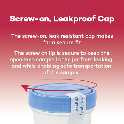 Dealmed 781044 Urine Specimen Cups - 4 oz, 10 Count, Lids | Sterile Polypropylene, Screw-On Leak Resistant Cap, Tamper Evident Tab, ID Label, Individually Wrapped, STD Pregnancy Testing