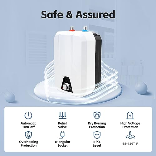 Mini Tank Water Heater Electric, 1500W Portable Water Heater Under Sink for Point of Use, 1.6Gallon Mini Water Heater, 110V Instant Hot Water Heater for Kitchen, Office