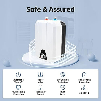 Mini Tank Water Heater Electric, 1500W Portable Water Heater Under Sink for Point of Use, 1.6Gallon Mini Water Heater, 110V Instant Hot Water Heater for Kitchen, Office