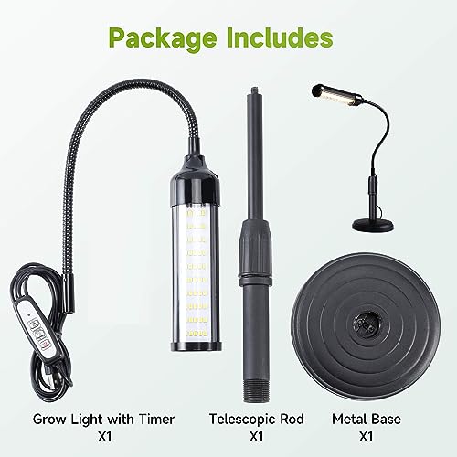 Grow Lights for Indoor Plants Desk LED Grow Light with Base Full Spectrum 50 LEDs Warm White for Indoor Plant Growing Lamp, Adjustable Gooseneck, Suitable Plants Growth (Without USB Plug)