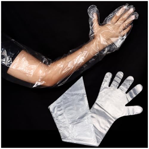 50 Pcs Plastic Long Arm Gloves, 35.4 in Veterinary Insemination Glove | Long Shoulder Length Disposable Gloves for Field Dressing Gutting