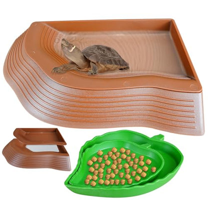 3PCS Reptile Water Pool with Ramp, Turtle Pool Reptile Food Water Bowls Aquarium Habitat Accessories for Gecko, Snake, Turtle, Bearded Dragon, Lizard Bath