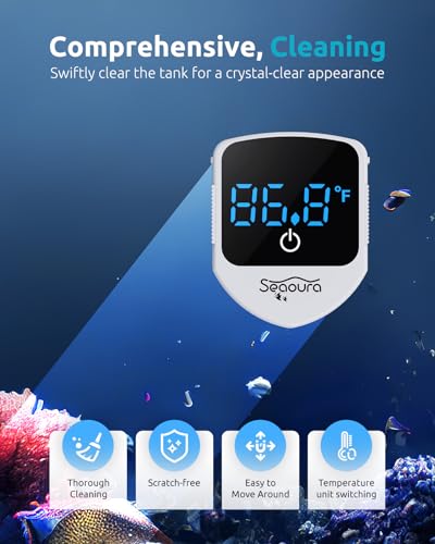 SEAOURA 2-in-1 Aquarium Magnetic Cleaner with Digital Thermometer Floating | Tiny Magnet Cleaner Floating Cleaning ToolAlgae Scrapers(Only for Glass Fish Tank) - color: White