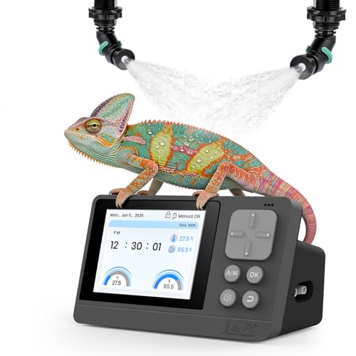 J&A Reptile Mister, Automatic Misting System for Terrarium with Adjustable Spray Nozzles, Black