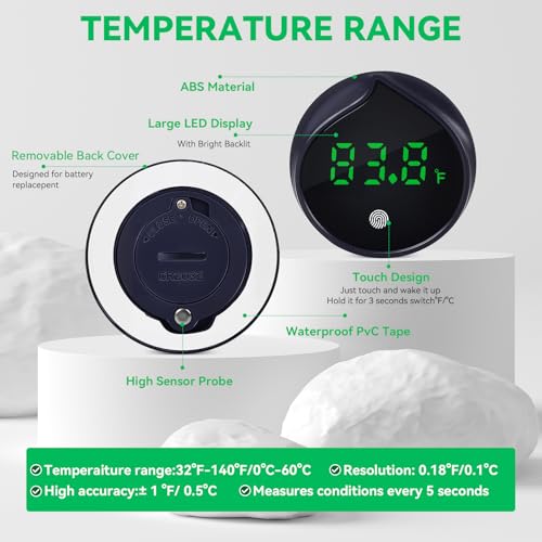 Removable Aquarium Water Thermometer with Touch Screen Digital Fish Tank Thermometer LED Display ±1℉/0.5℃, Fish Tank Accessories for Betta, Axolotl, Shrimp, Turtle, Reptile and Aquatic (Dark Blue)