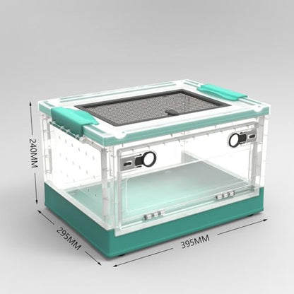 Large Portable Reptile Tank with Multi-Observation Perspective Foldable and Bottom Pulley, Ideal Habitat for Gecko, Frog, Spider and so on (Blue) - color: Blue