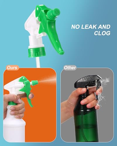 Eccliy 20 Pack 16oz Empty Spray Bottles, Leakproof Cleaning Bottles with Measurement and Adjustable Nozzle for Housekeeping, Commercial Use(Cylinder,Green Spray Head) - color: Green Spray Head, style: Cylinder