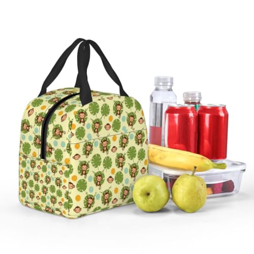 Women Monkey Palm Print Insulated Cooler Tote Bag | Cute Monkey Palm Leaves Yellow, Thick Foam Insulated Tote, Water-Resistant, Perfect for Hiking & Beach - color: Pattern (846)