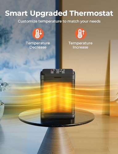 1500W Ceramic Space Heater, Digital Thermostat Indoor Heater, Black | 2S heat, ECO mode, 24H timer, 59-95F control, child lock, ETL tip-over and overheat safety - color: BLACK-R