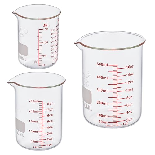 3 Piece High Borosilicate Glasss Liquid Measuring Cups, Includes 150ml(5OZ),250ml(8OZ),and 500ml(16OZ), Dishwasher, Freezer, Microwave, and Preheated Oven Safe, Essential Kitchen Tools - size: 150ml/250ml/500ml (5oz/8oz/16oz)
