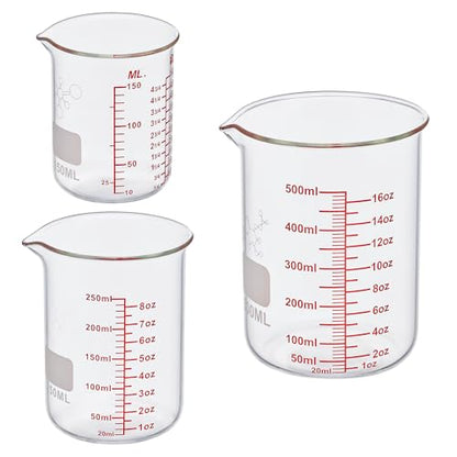 3 Piece High Borosilicate Glasss Liquid Measuring Cups, Includes 150ml(5OZ),250ml(8OZ),and 500ml(16OZ), Dishwasher, Freezer, Microwave, and Preheated Oven Safe, Essential Kitchen Tools - size: 150ml/250ml/500ml (5oz/8oz/16oz)