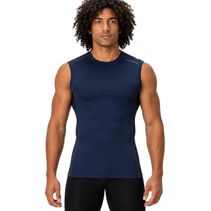 DEVOPS 3 Pack Men's Compression Shirts Sleeveless Tank Top Baselayer | Gym Training, Running, Moisture Wicking, Compression Fit, 4-Way Stretch, UPF 50+, Sleeveless - color: 1# (3 Pack) Black / Navy / Olive, size: XX-Large