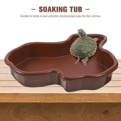 POPETPOP Large Turtle Bath Basin with Landscape Ornament Design 12.20X9.44X1.96 Inch Multifunctional Reptile Water Dish and Soaking Tub for Tortoise Swimming Feeding and Habitat Accessory