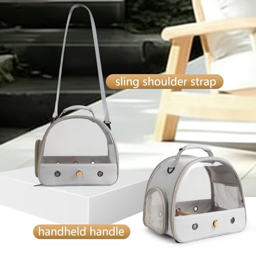 Bird Carrier, Portable Small Bird Parrot Parakeet Carrier with Standing Perch and Mat, Side Access Window Collapsible (Grey, Clear Windows) - color: Grey