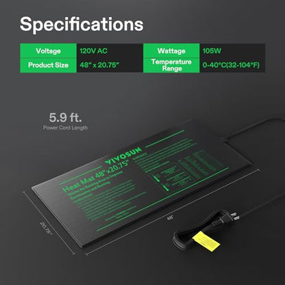 VIVOSUN 48" x 20.75" Durable Waterproof Seedling Heat Mat | UL & MET-Certified Warm Hydroponic Heating Pad for Germination, Indoor Gardening, Greenhouse - size: 48"x20.75"