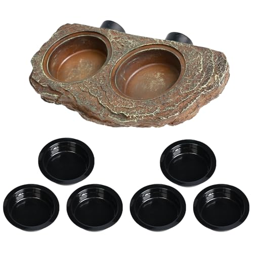 Magnetic Reptile Feeder Ledge, Crested Gecko Feeding Ledge with 6PCS Food Cups Reptile Food Dish Water Bowl Tank Accessories for Bearded Dragon Chameleon Lizard Snake - size: Large
