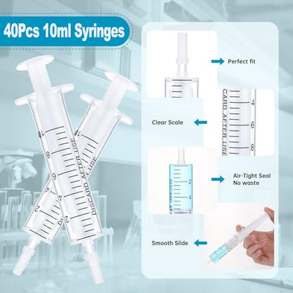 40pcs 10ml/cc Plastic Syringes with Caps for Industry Lab Pet Feeding - size: 10ml/cc