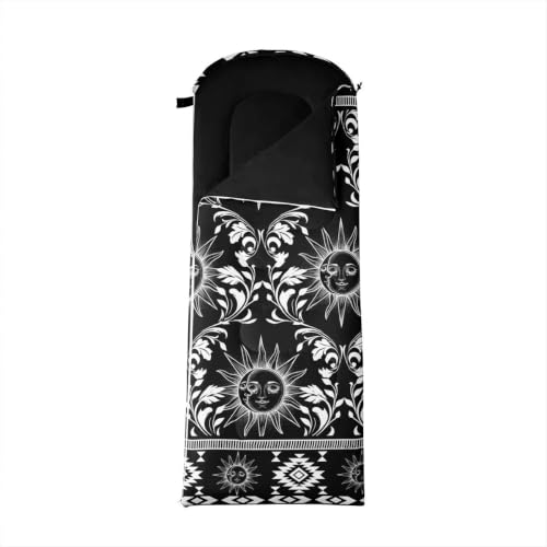 Erosebridal Longhorn Cow Skull Gothic Witchy Damask Sleeping Bag for Kids Camping Blanket for Hiking Travel Hunting Sleep Bag - color: Black and White Sun and Moon