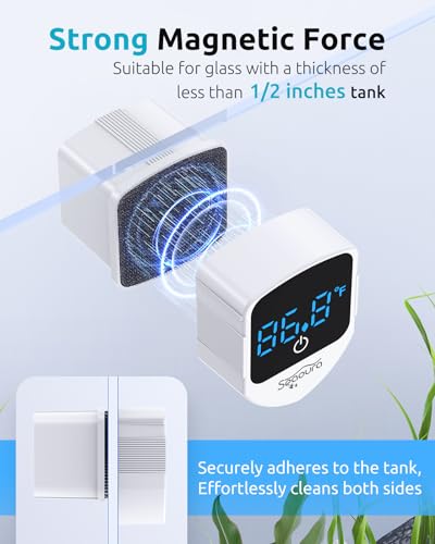 SEAOURA 2-in-1 Aquarium Magnetic Cleaner with Digital Thermometer Floating | Tiny Magnet Cleaner Floating Cleaning ToolAlgae Scrapers(Only for Glass Fish Tank) - color: White