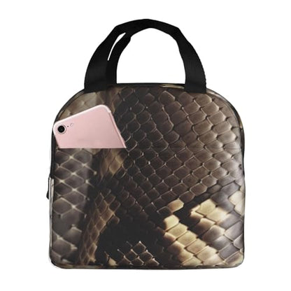 Insulated Lunch Bag Snake Skin Lunch Box for Women Men Reusable Leakproof Lunch Cooler Bag for Office Picnic - color: Snake Skin