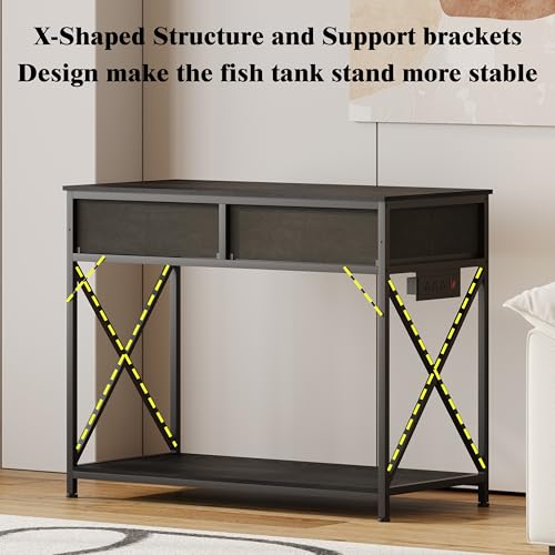 40-50 Gallon Fish Tank Stand，Aquarium Holder with Power Outlet and 2 Drawers，Heavy Duty Breeder Turtle Terrarium Stand Suitable for Turtle Tank, Reptile Terrarium, for Home Office (Black) | 40 Gallon Fish Tank Stand with Strudy Steel Frame,Heavy Duty Terr