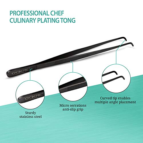 O'Creme Stainless Steel Precision Kitchen Culinary 8 Inch Tweezer Tongs (8" Curved, Gold) - color: Gold, size: 8" Curved