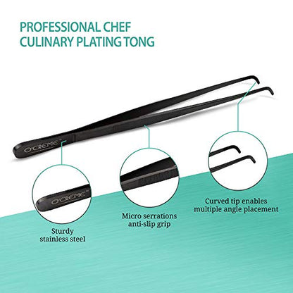 O'Creme Stainless Steel Precision Kitchen Culinary 8 Inch Tweezer Tongs (8" Curved, Purple) - color: Purple, size: 8" Curved